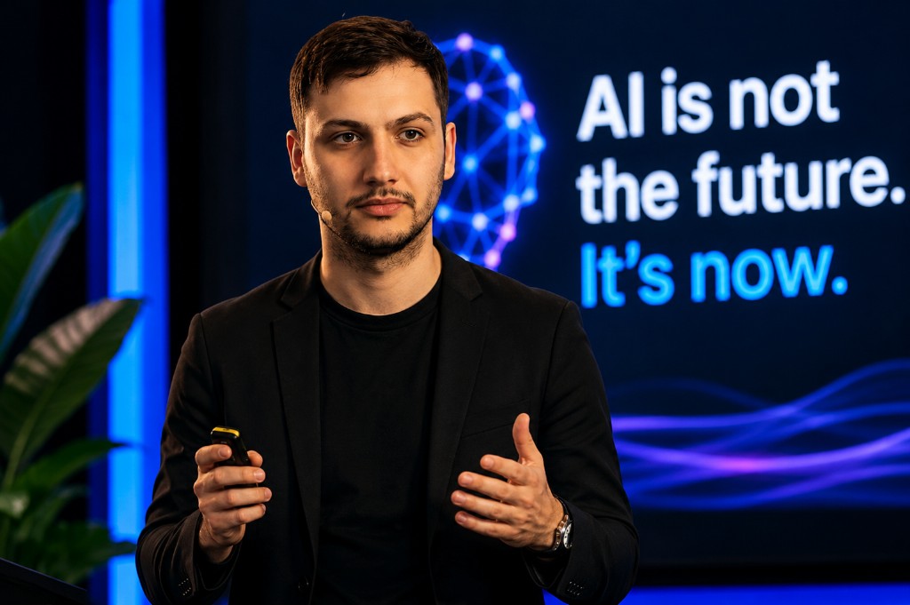 Fares Masharawi geeft een presentatie over AI